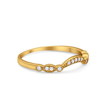 Art Deco Curved Wedding Band Eternity Ring Yellow Tone, Simulated CZ 925 Sterling Silver